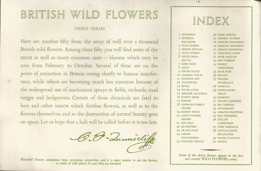 Brooke Bond: Wild Flowers, Series 3, 1963. Tea cards.