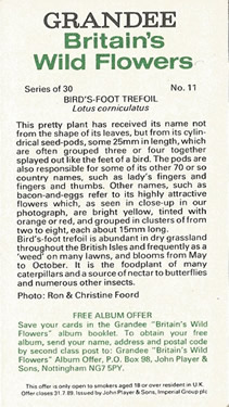 Common Bird's-foot-trefoil: Lotus corniculatus. Cigarette Card. Players Grandee Britain's 'Wild Flowers' 1986