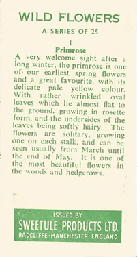 Primrose, Trade Card, Sweetule 'Wild Flowers' 1960