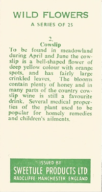 Cowslip. Trade Card. Sweetule 'Wild Flowers' 1960